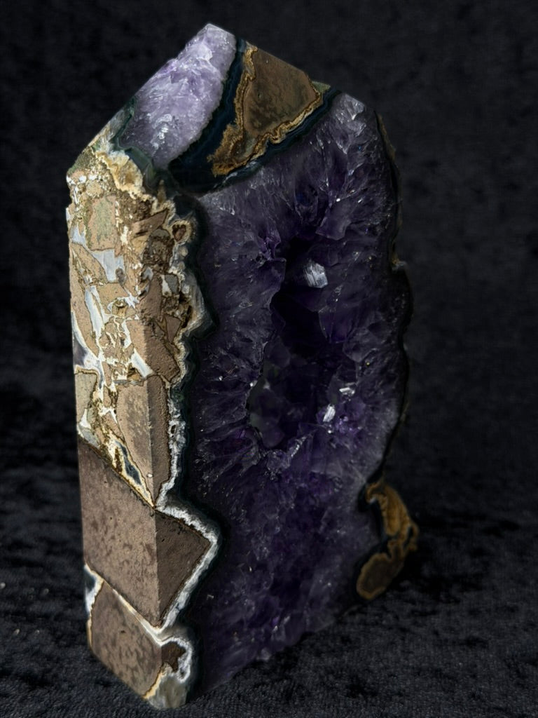 Brazilian Purple Amethyst Statement Tower with Rainbows and Calcite - 256A