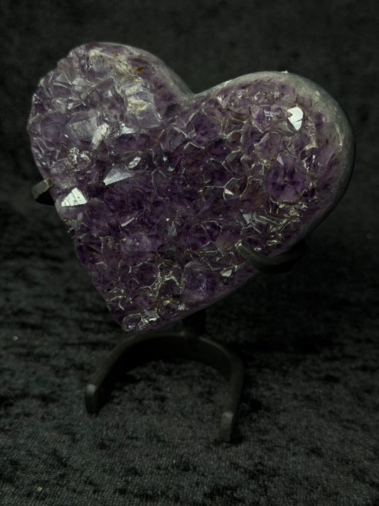 Brazilian Purple Amethyst Small Heart with Inclusions on Stand - 121AH