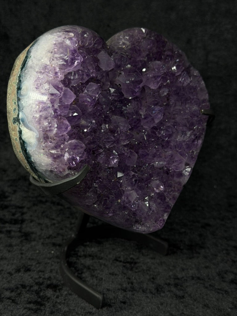 Brazilian Purple Amethyst Large Heart with Inclusions on Stand - 182A