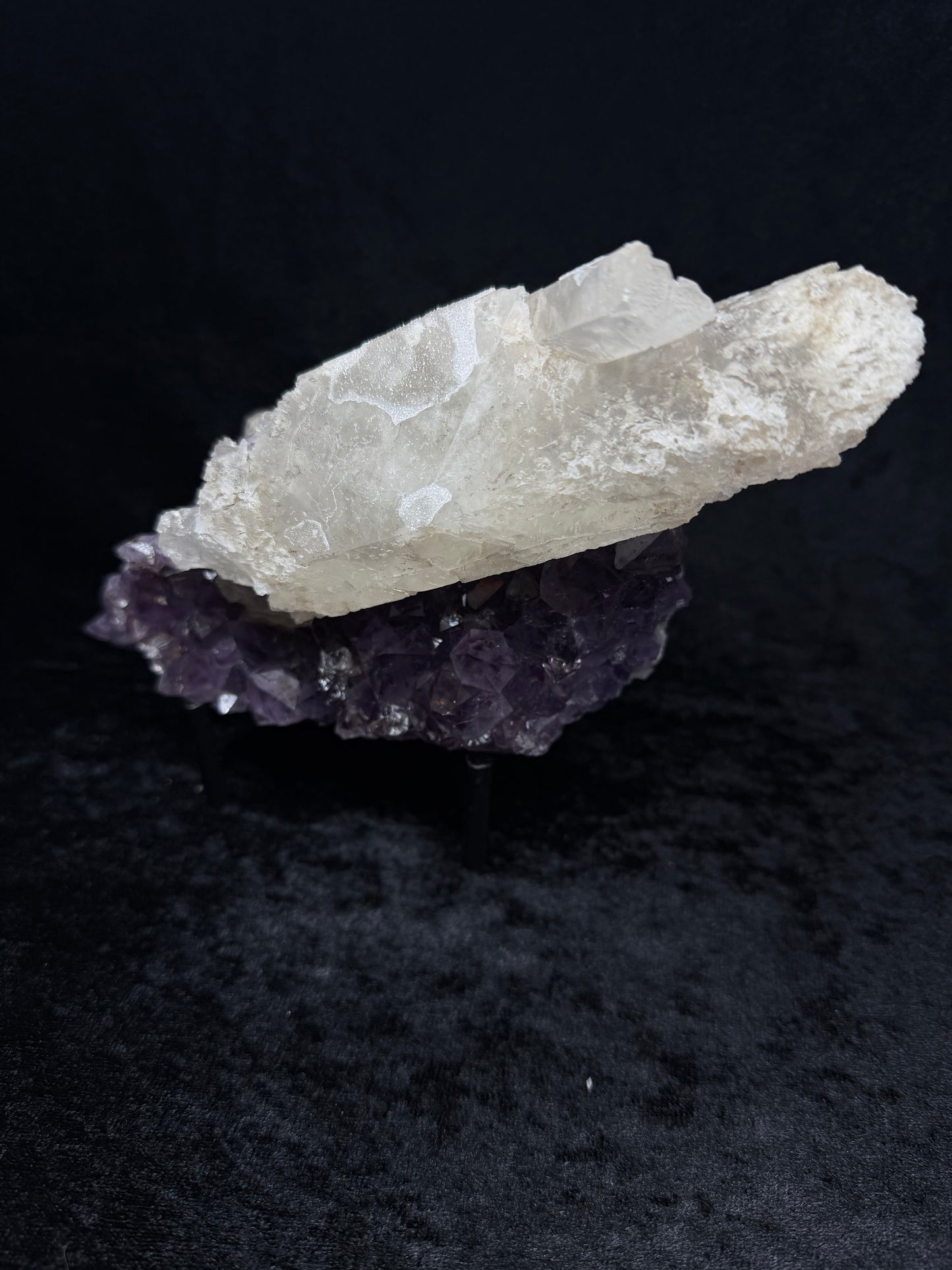 Brazilian Purple Amethyst Statement Piece with XL Sugary Calcite on Stand - 341AC