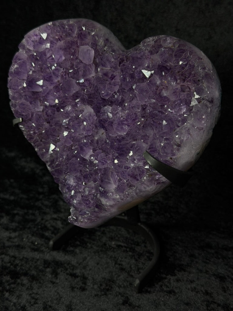 Brazilian Purple Amethyst Large Heart with Inclusions on Stand - 182A