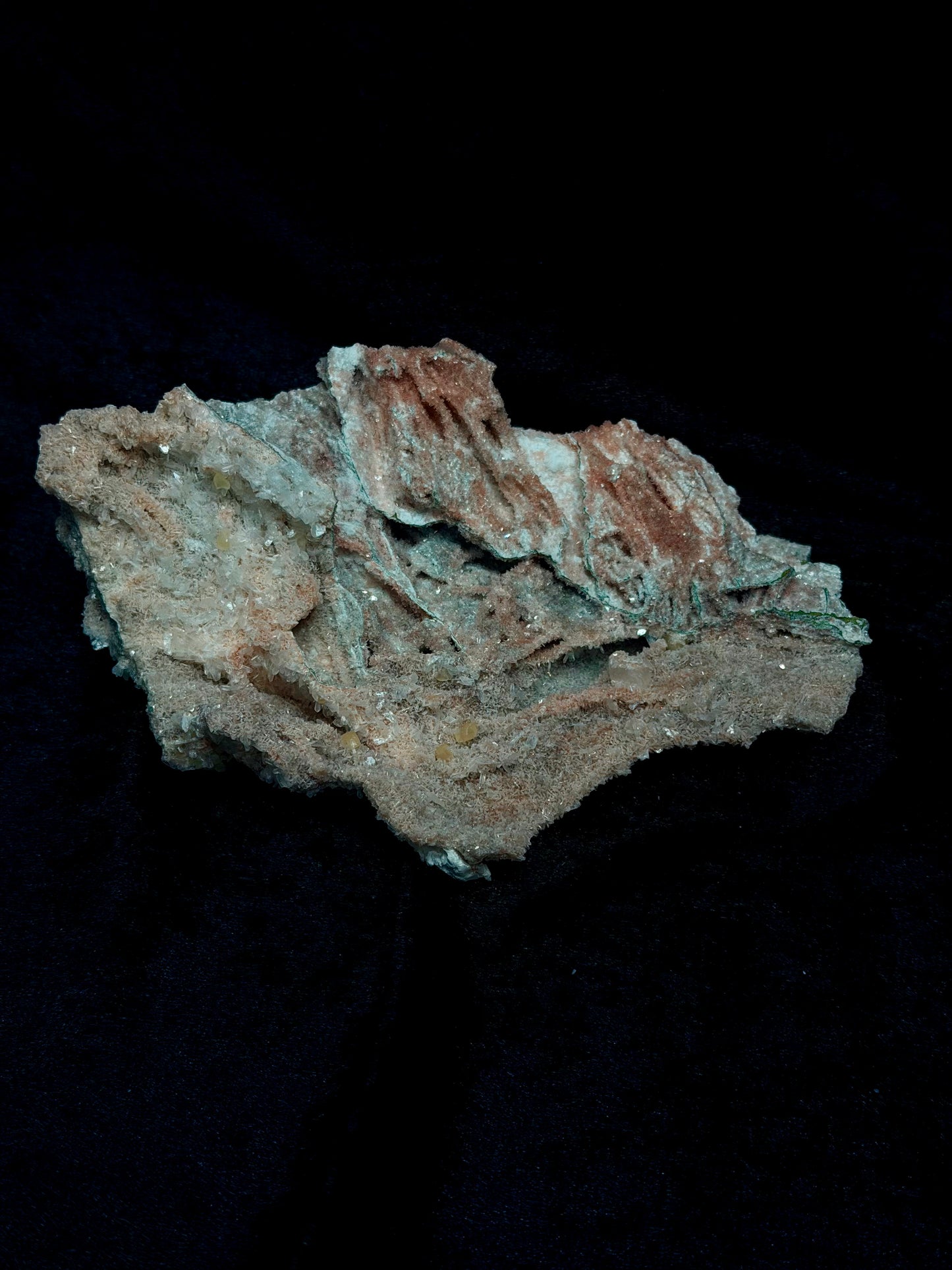 Pink Coral with Barite Crystal, Stilbite with Yellow Calcite and Green Hues - 142PC