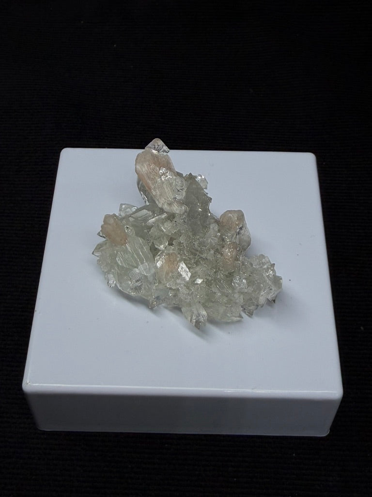 Diamond Apophyllite with Prehnite and Stilbite on Blue Chalcedony - 78DA
