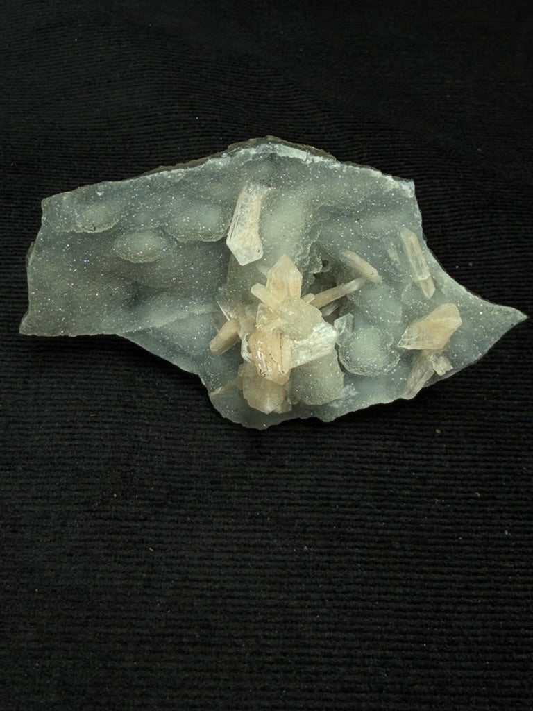 Blue Grey Chalcedony with Peach Stilbite Specimen on Stand - 72DC