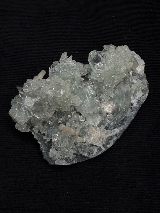 Diamond Apophyllite with Prehnite and Stilbite on Blue Chalcedony - 122DA