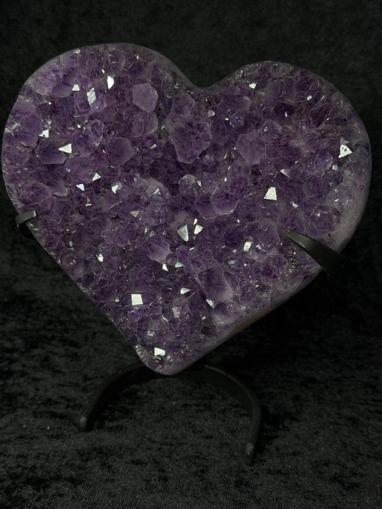 Brazilian Purple Amethyst Large Heart with Inclusions on Stand - 182A