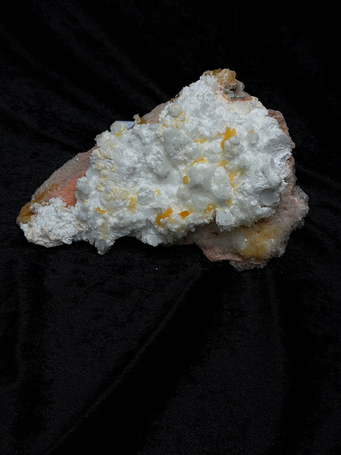Pink Coral with Barite Crystal, Stilbite with Yellow Calcite and Green Hues - 139C