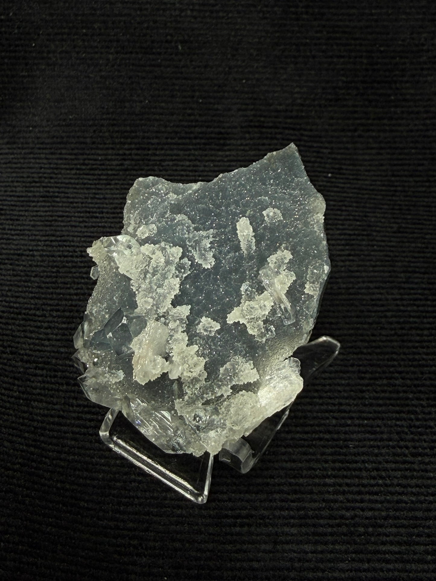 Double Sided Blue Grey and Black Chalcedony with Peach Stilbite Specimen - 89DC