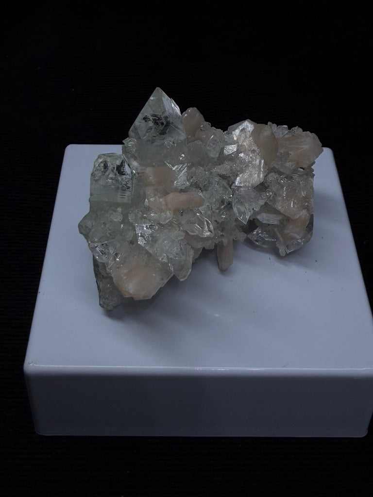 Premium Diamond Apophyllite with Prehnite and Stilbite on Blue Chalcedony - 108DA