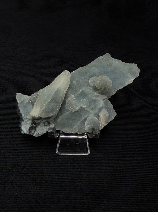 Blue Grey Chalcedony with Peach Stilbite Specimen on Stand - 55BC