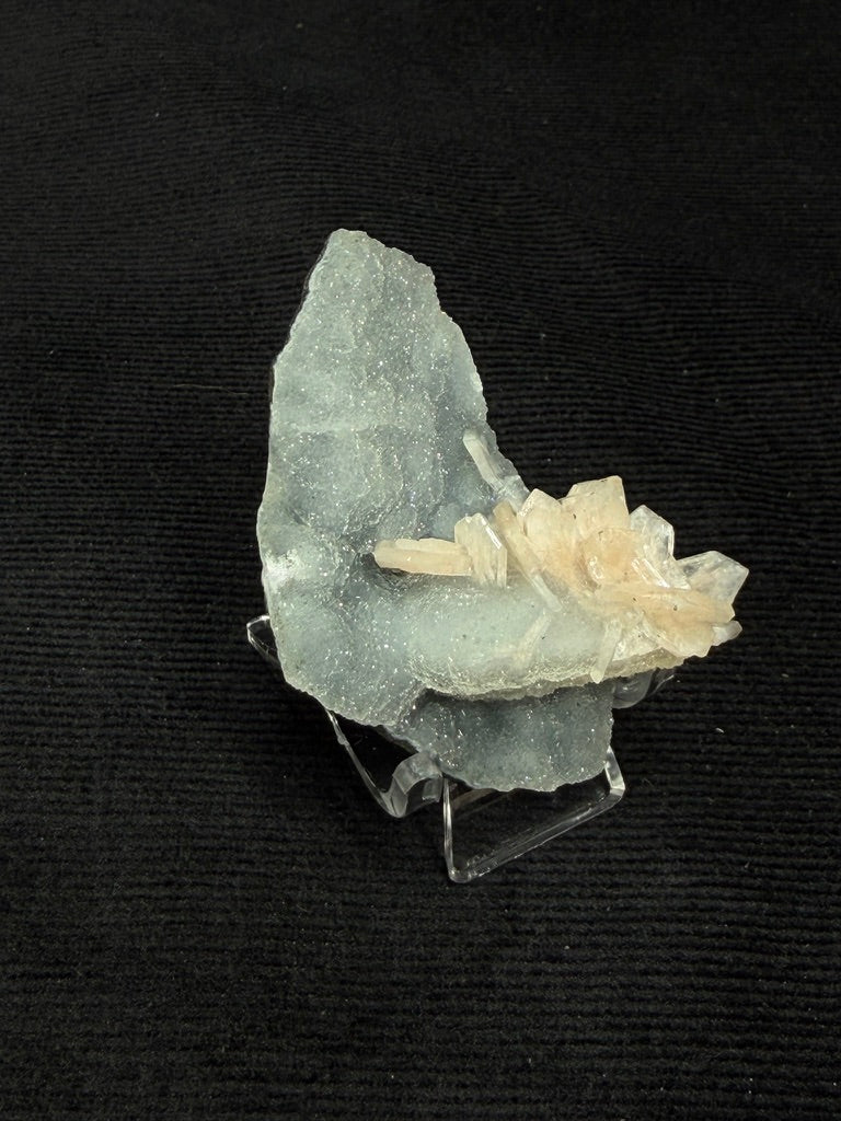 Blue Grey Chalcedony with Peach Stilbite Flower Formation Specimen - 49BC