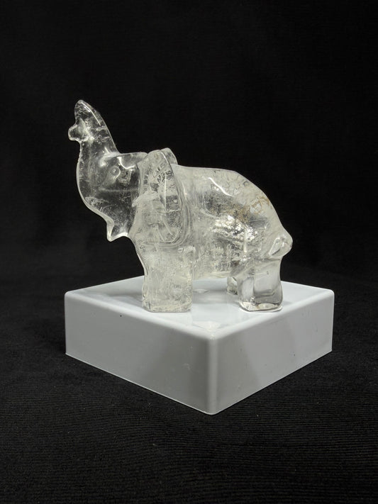Clear Quartz Hand Carved Elephant with Inclusions - 91E