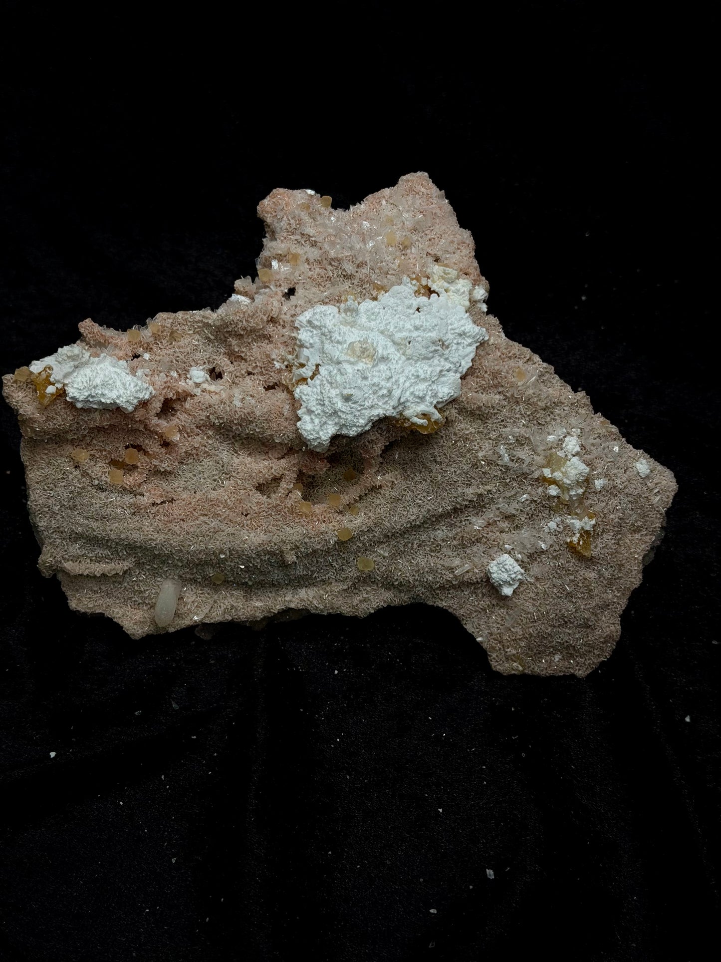 Pink Coral with Barite Crystal, Stilbite with Yellow Calcite and Green Hues - 112PC