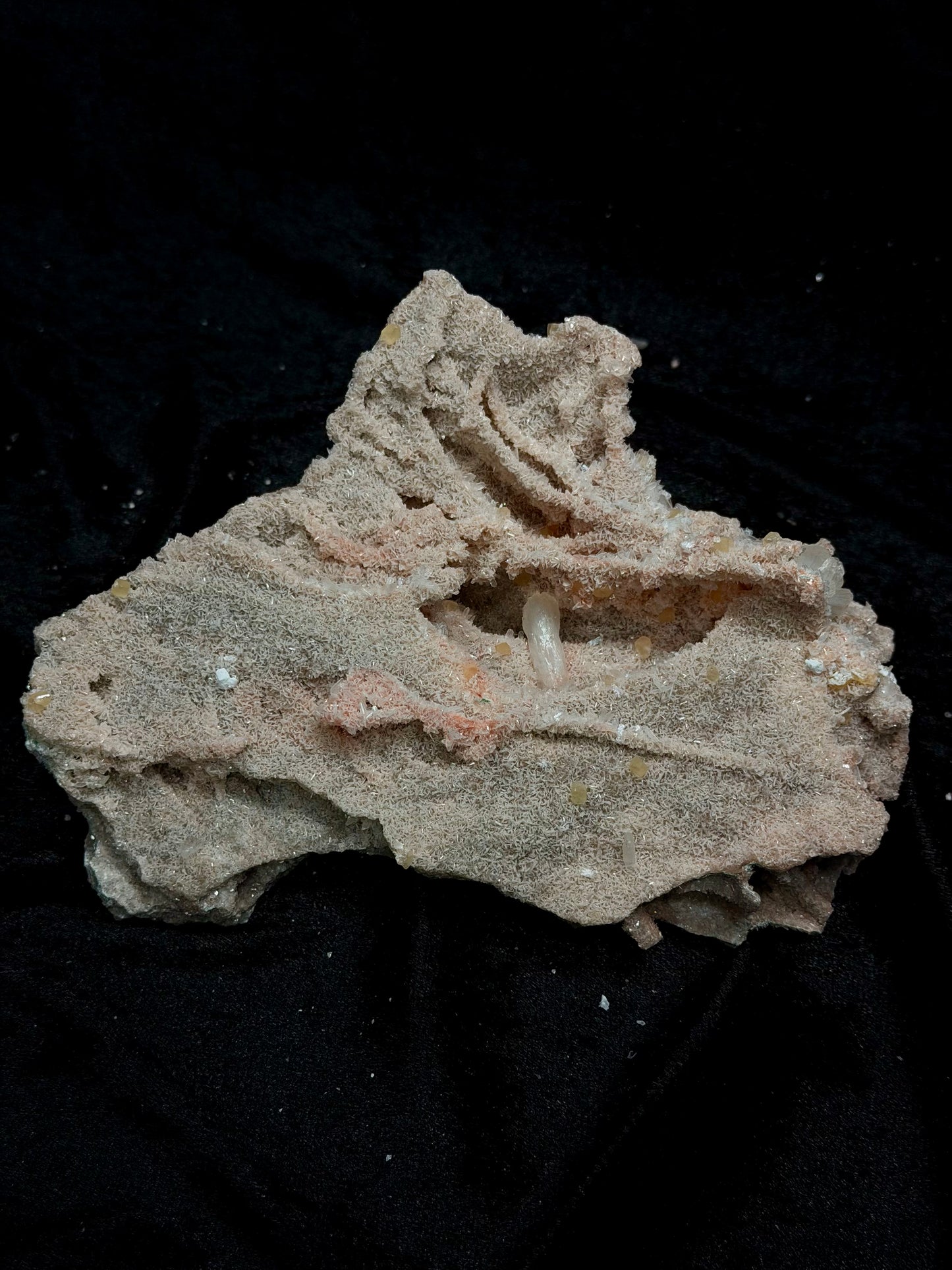 Pink Coral with Barite Crystal, Stilbite with Yellow Calcite and Green Hues - 112PC